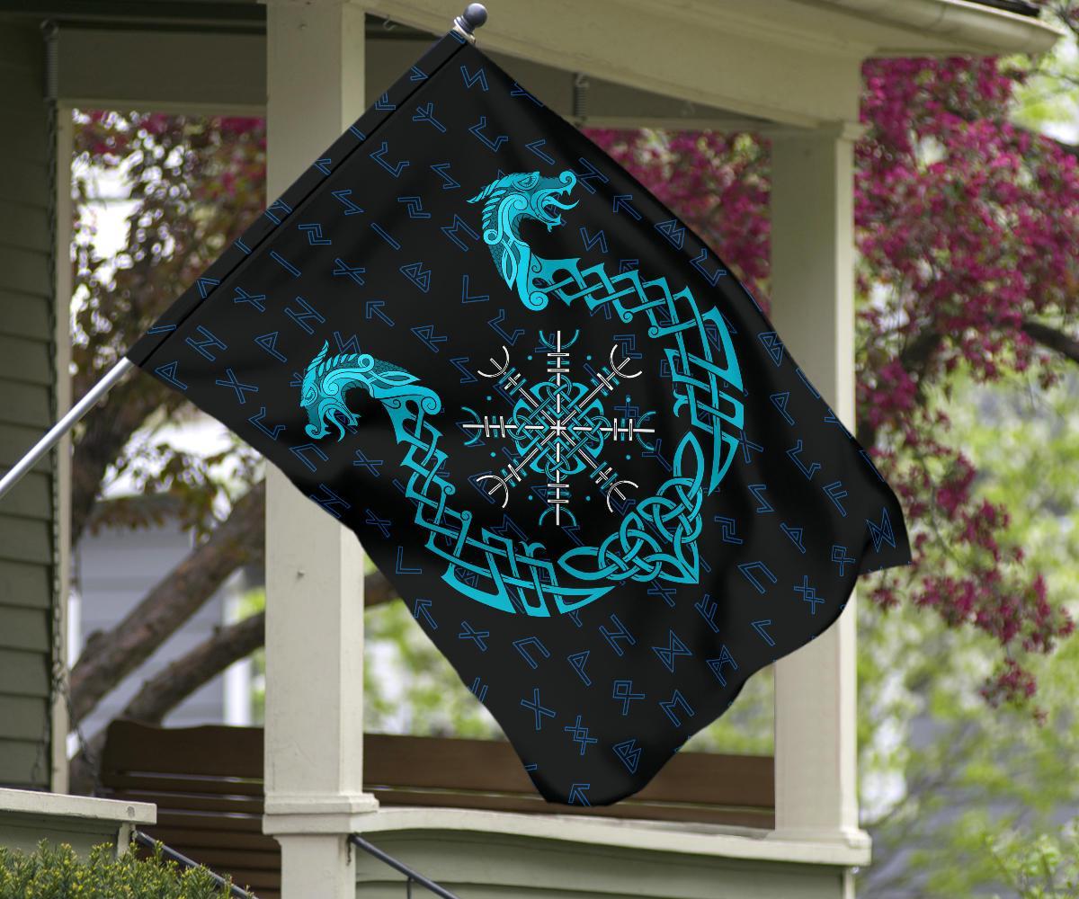 Viking Garden Flag, Aegishjalmur Helm Of Awe Blue Edition RLT12 - Wonder Print Shop