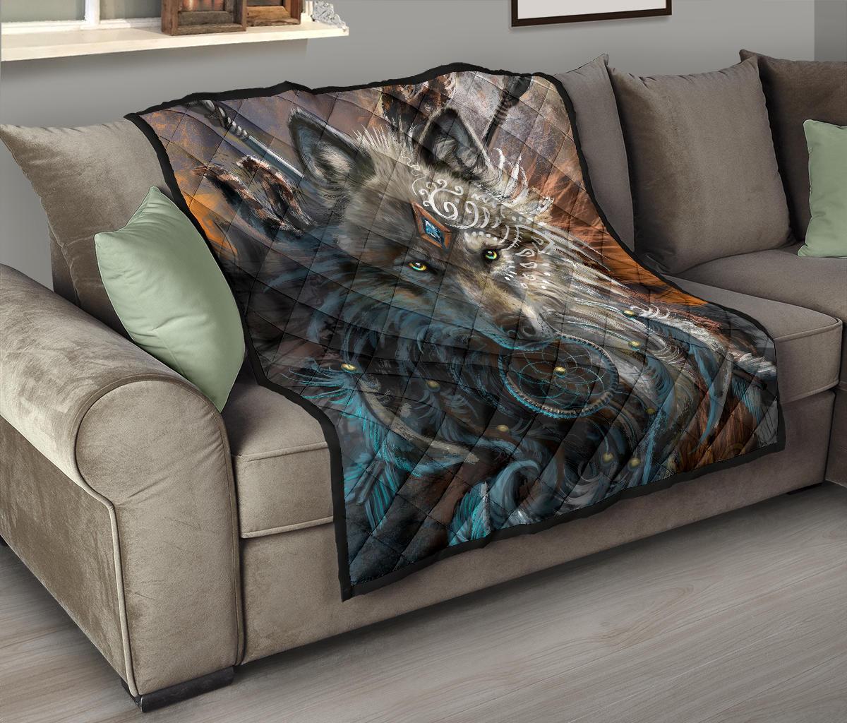 Wolf Warrior Native American Premium Quilt LT10 - Wonder Print Shop