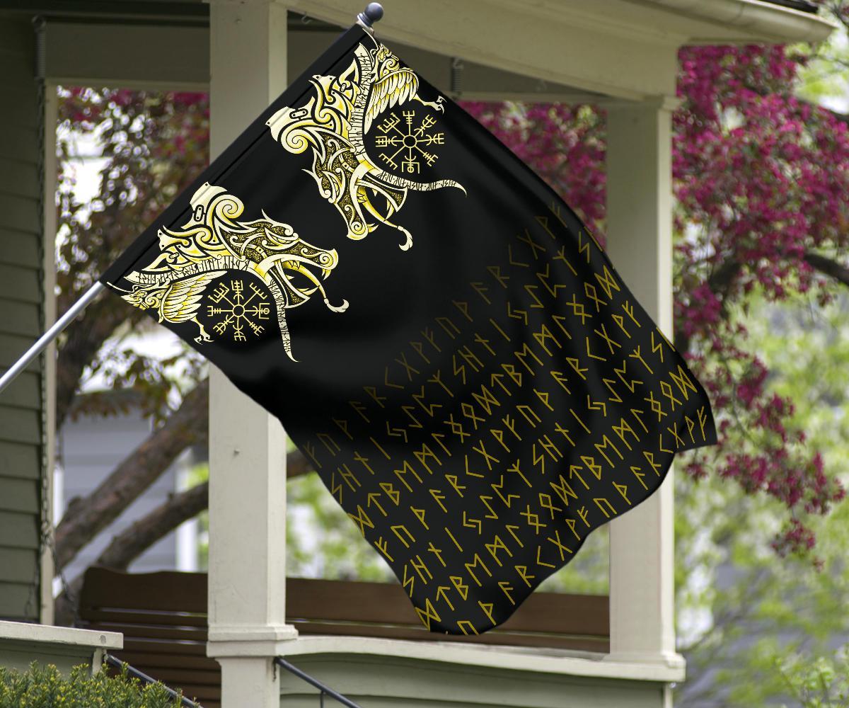 Viking Flag, Fenrir Raven and Vegvisir Tattoo Yellow RLT12 - Wonder Print Shop