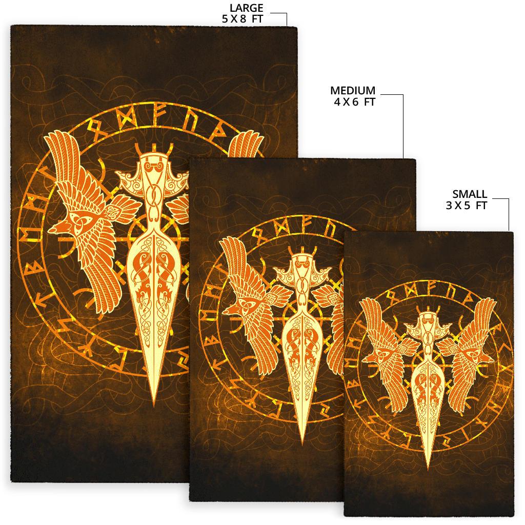 Viking Area Rug Gold Spear Of The God Odin Gungnir and Two Gold Ravens RLT12 - Wonder Print Shop