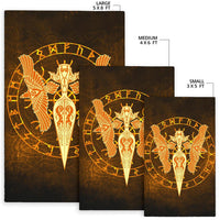 Viking Area Rug Gold Spear Of The God Odin Gungnir and Two Gold Ravens RLT12 - Wonder Print Shop
