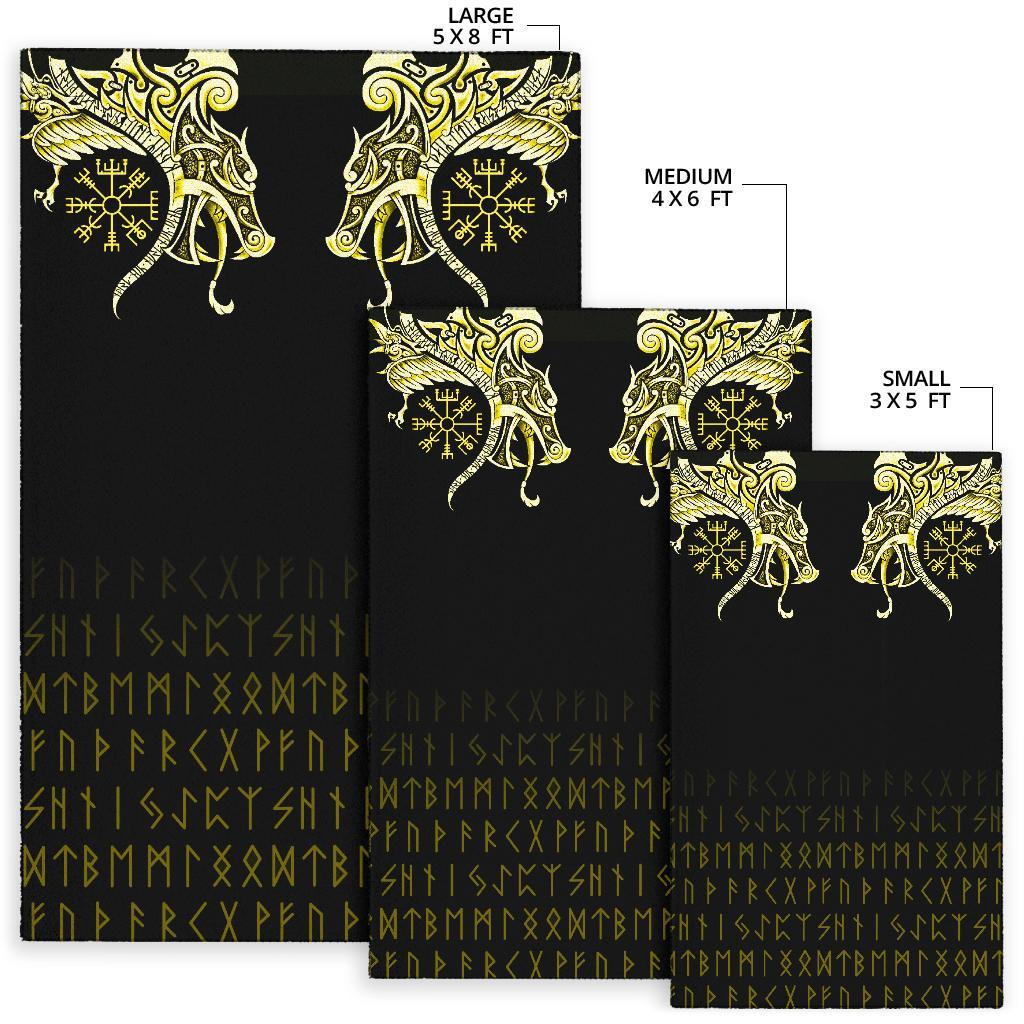 Viking Area Rug, Fenrir Raven and Vegvisir Tattoo Yellow RLT12 - Wonder Print Shop