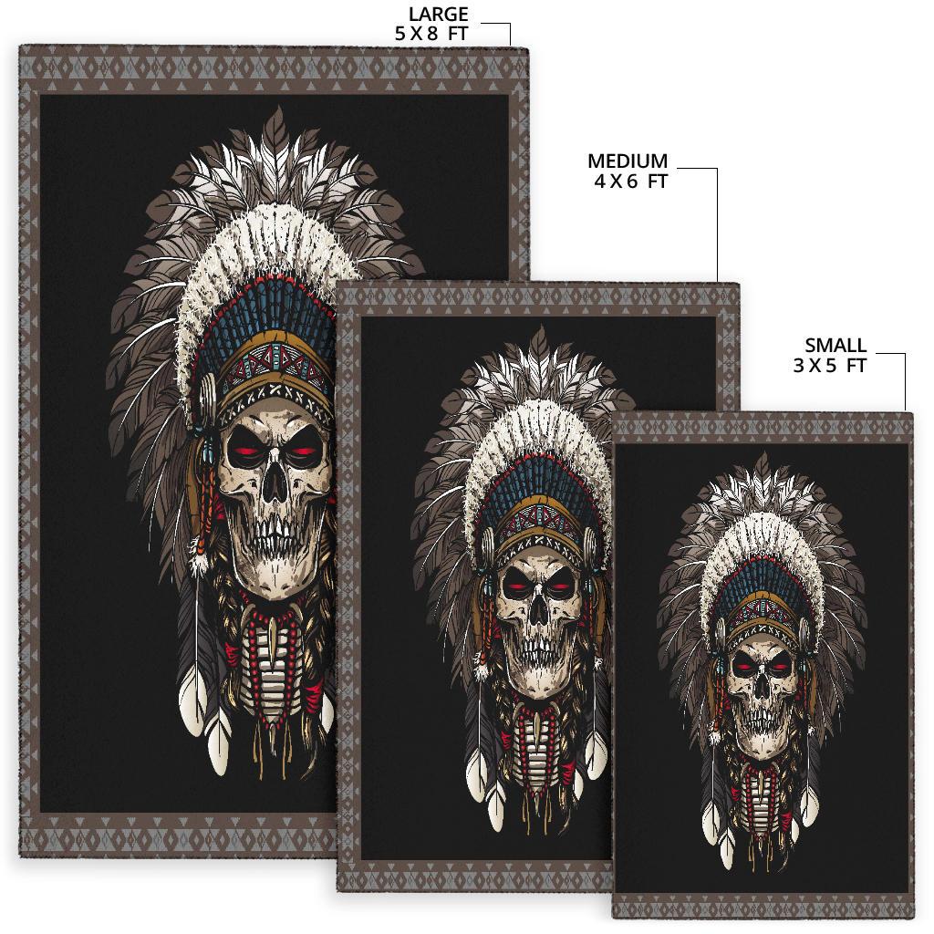 Feather Chief Skull Native American Area Rug LT10 - Wonder Print Shop