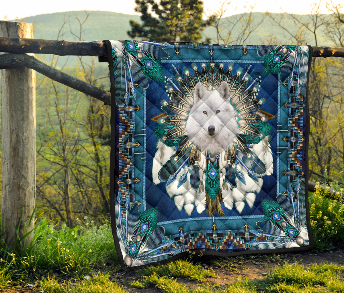 Native American Pattern Blue Mandala Wolf Premium Quilt LT10 - Wonder Print Shop