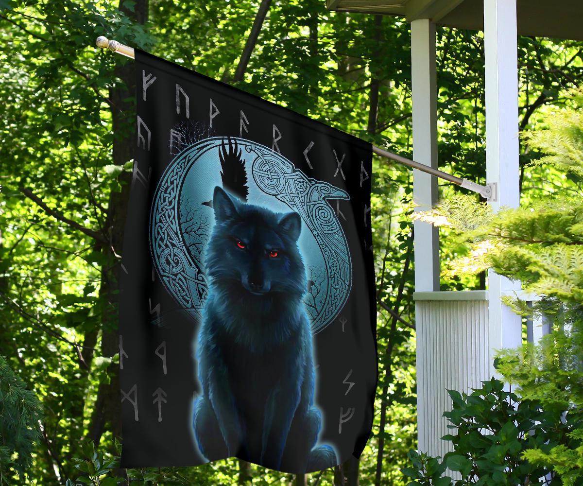 Viking Garden Flag, Fenrir Viking Wolf and Moon RLT12 - Wonder Print Shop