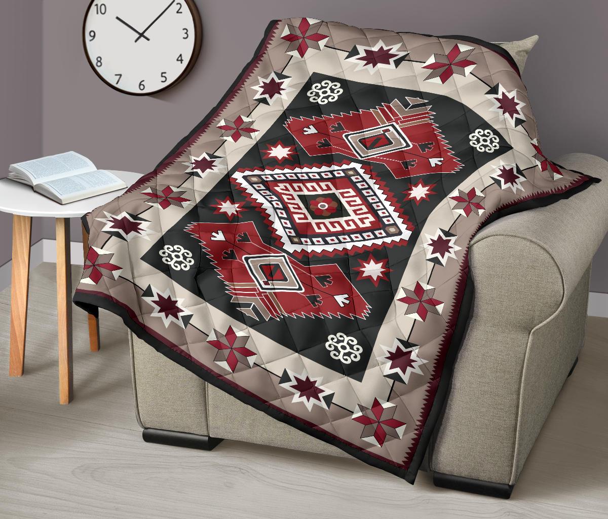 Ethnic Red Gray Pattern Native American Premium Quilt LT10 - Wonder Print Shop