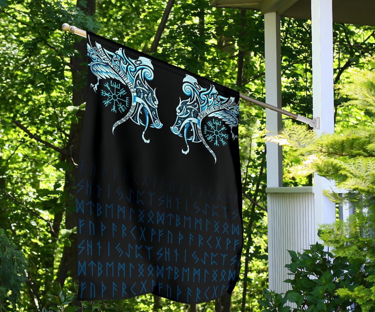 Viking Flag, Fenrir Raven and Vegvisir Tattoo Cyan RLT12 - Wonder Print Shop