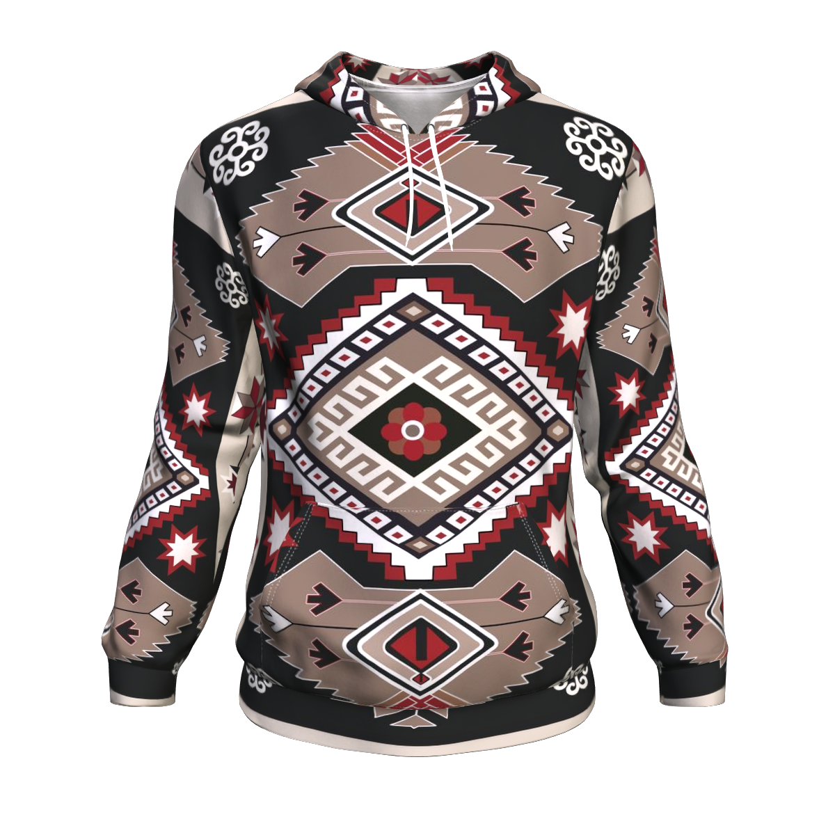 Gray Red Pattern Native American Hoodie LT10 - Wonder Print Shop