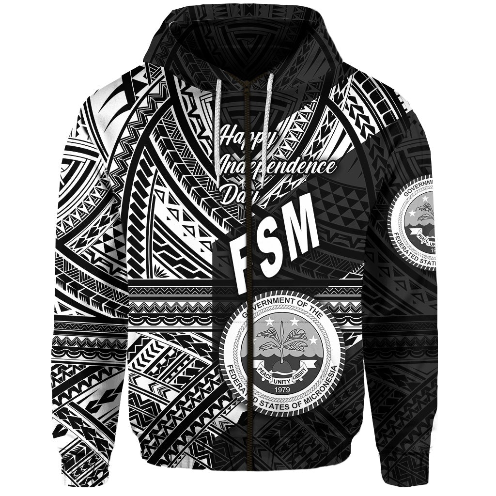 Custom Federated States of Micronesia Zip Hoodie FSM Happy Independence Day Original Vibes Black LT8 - Wonder Print Shop