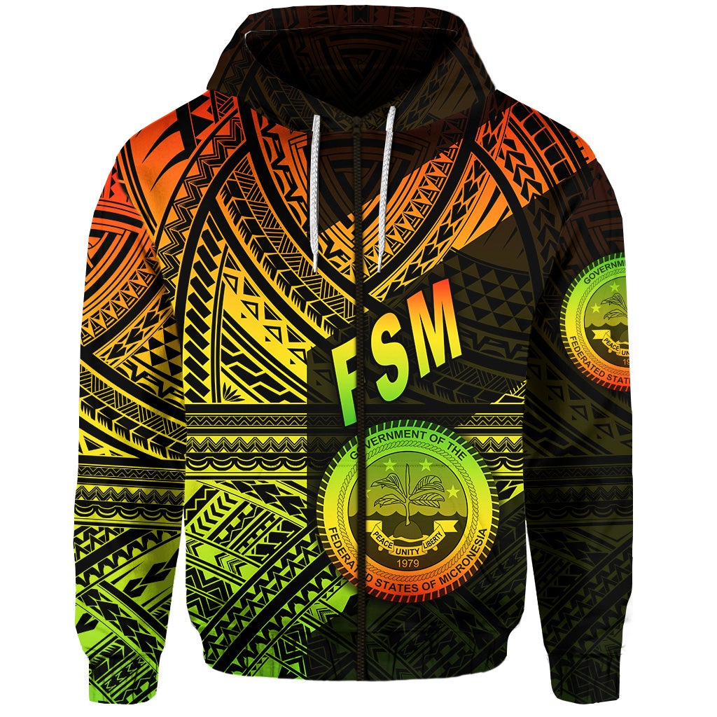 Custom Federated States of Micronesia Zip Hoodie FSM Original Style Reggae LT8 - Wonder Print Shop