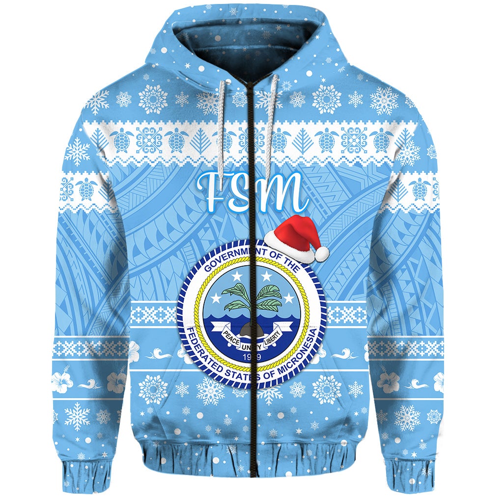 Custom Federated States of Micronesia Christmas Zip Hoodie Simple Style FSM Seal LT8 - Wonder Print Shop