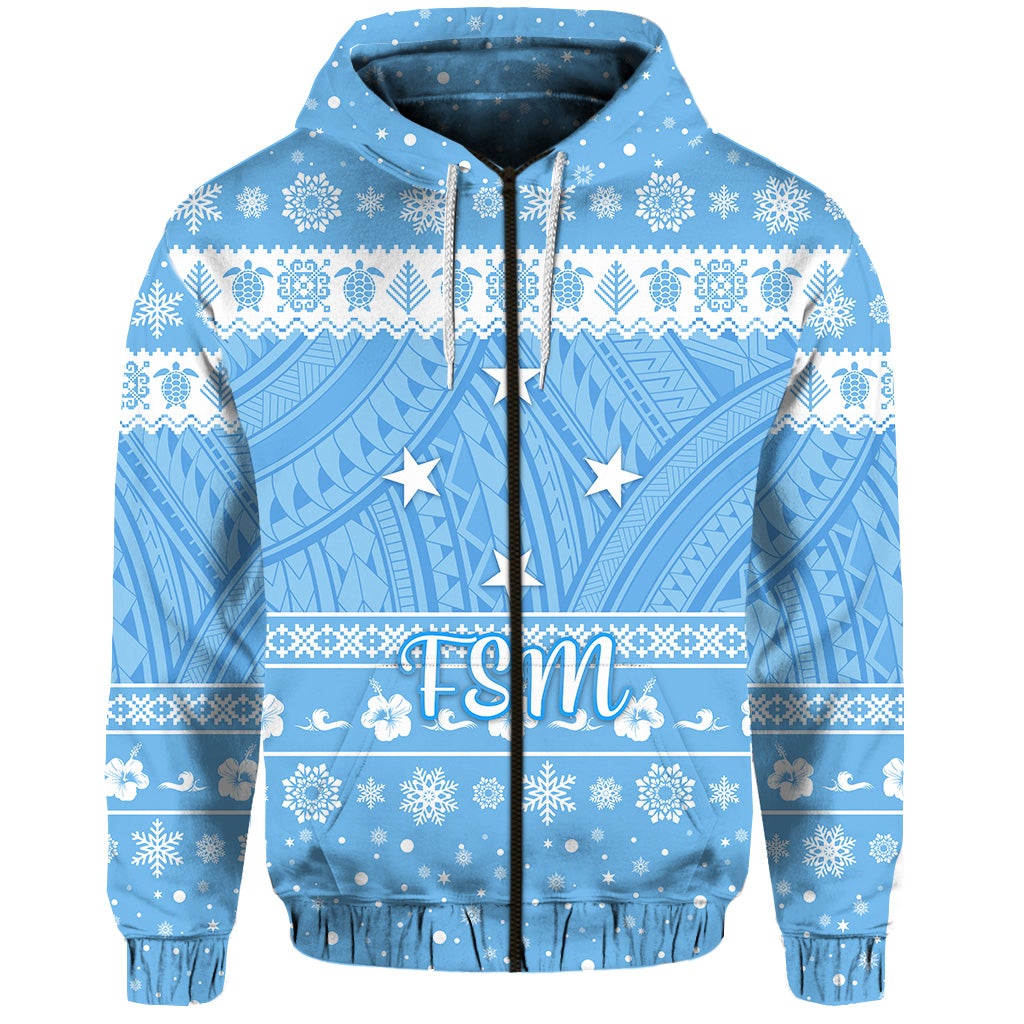 Custom Federated States of Micronesia Christmas Zip Hoodie Simple Style FSM Flag LT8 - Wonder Print Shop