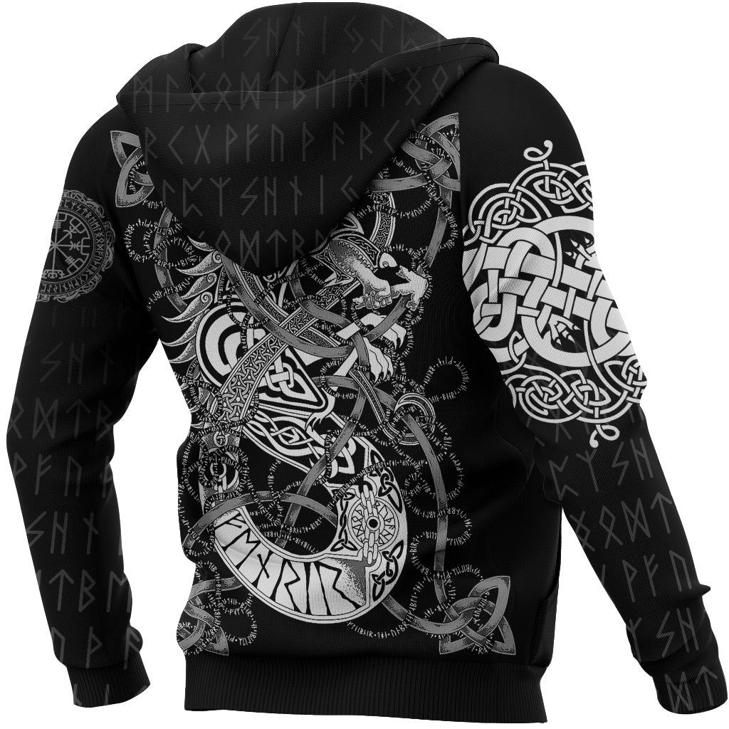 Viking Clothing Viking Fenrir Wolf Tattoo Style Hoodie RLT12 - Wonder Print Shop