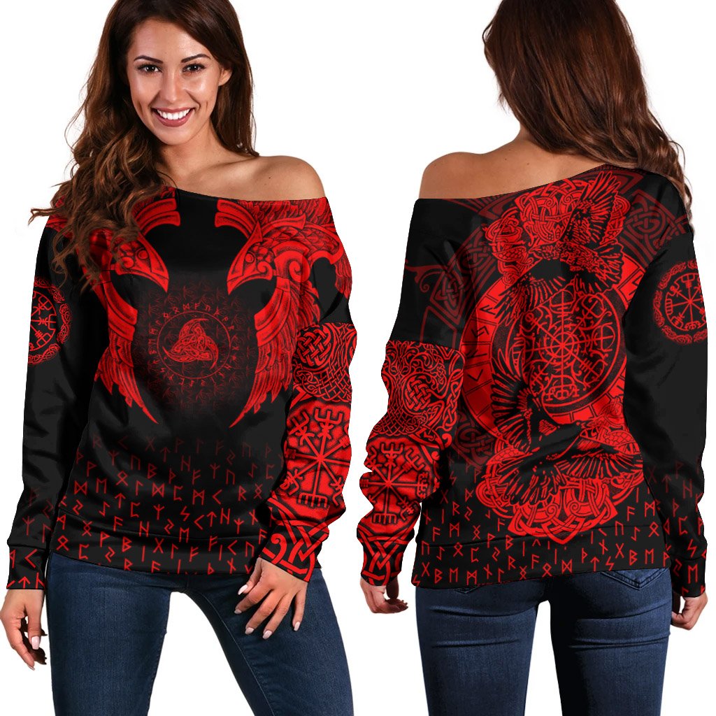 Viking Off Shoulder Sweater - Nordic Raven Tattoos RLT12 - Wonder Print Shop