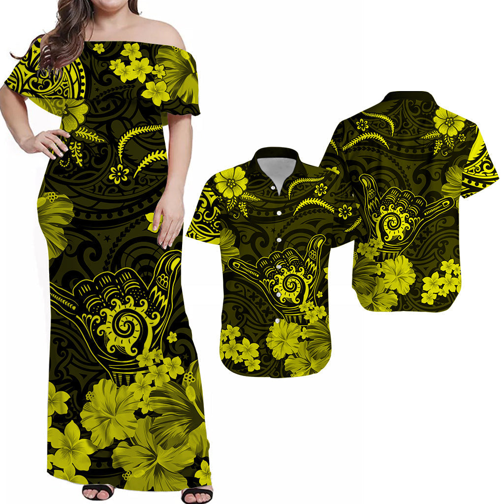 Hawaii Matching Hawaiian Shirt And Dress Polynesia Yellow Cool Shaka Sign LT13 - Wonder Print Shop