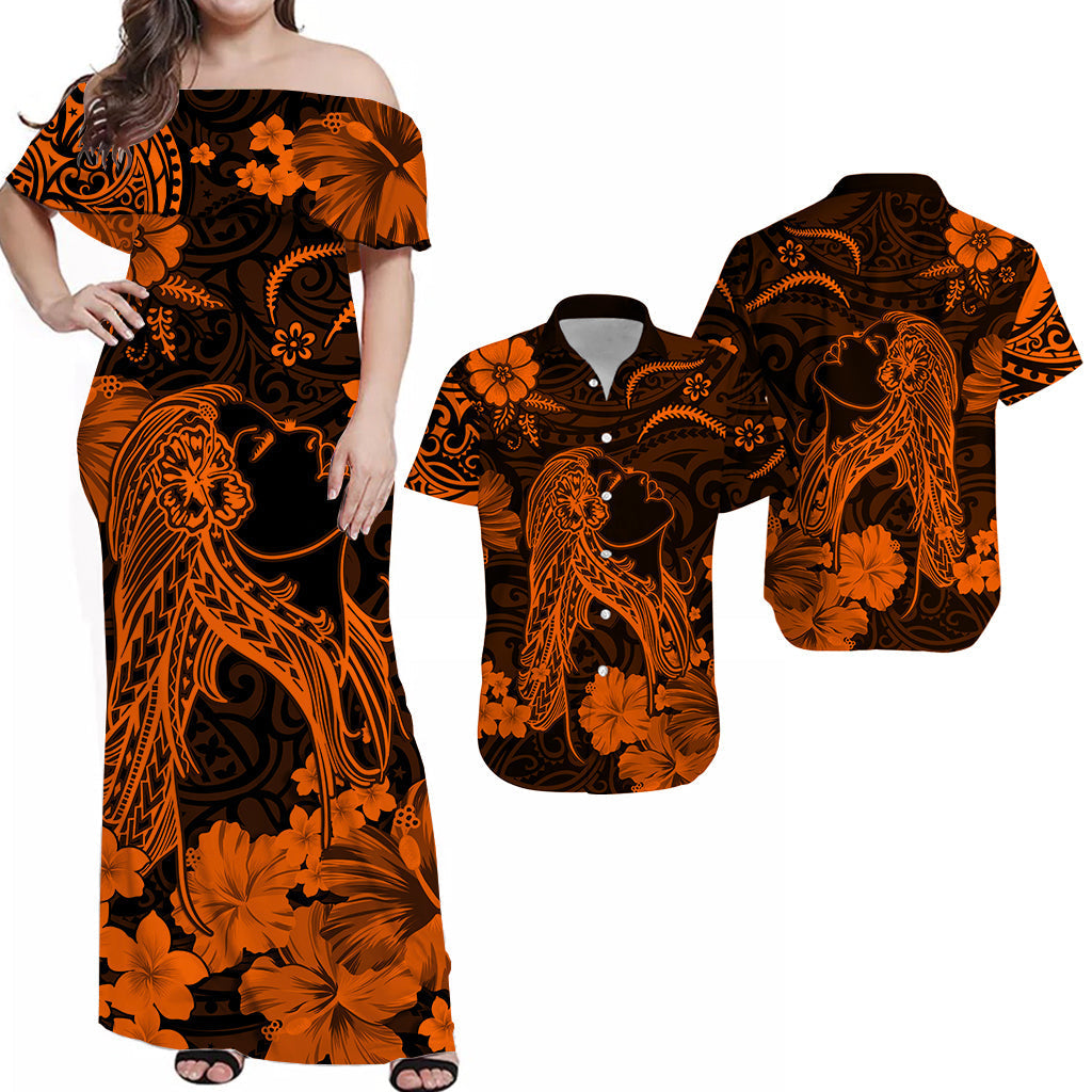 Hawaii Matching Hawaiian Shirt And Dress PolynesiaOrange Beautiful Hula Girl LT13 - Wonder Print Shop
