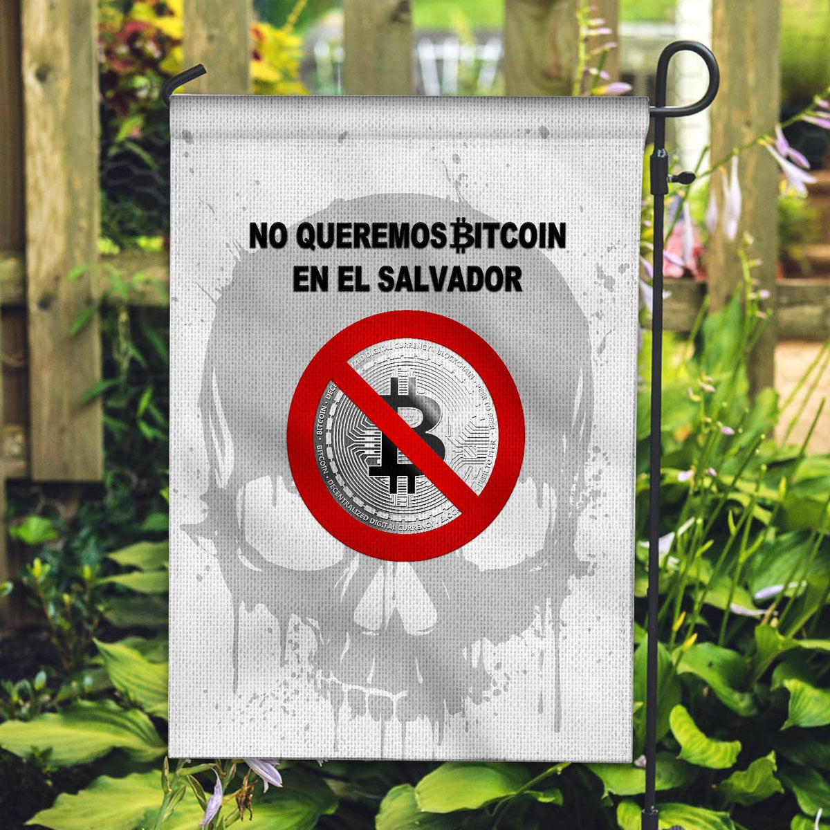 El Salvador Flag No Al Bitcoin Skull Style - White LT8 - Wonder Print Shop
