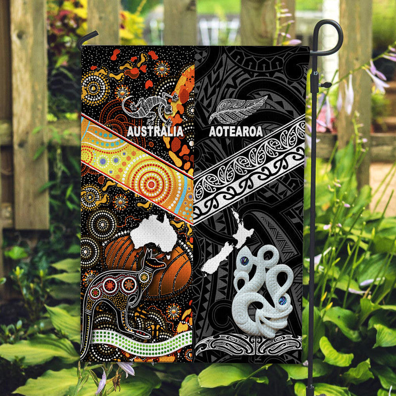New Zealand Maori Aotearoa and Australia Aboriginal Flag Together Black LT8 - Wonder Print Shop