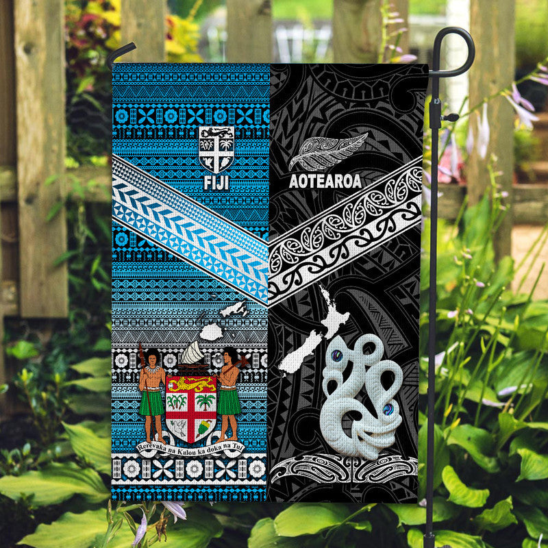 New Zealand and Fiji Flag Together Black LT8 - Wonder Print Shop