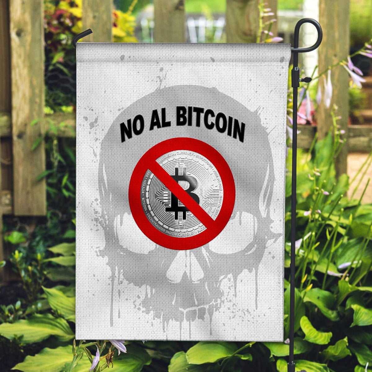 El Salvador Flag No Al Bitcoin Skull Style - White LT8 - Wonder Print Shop