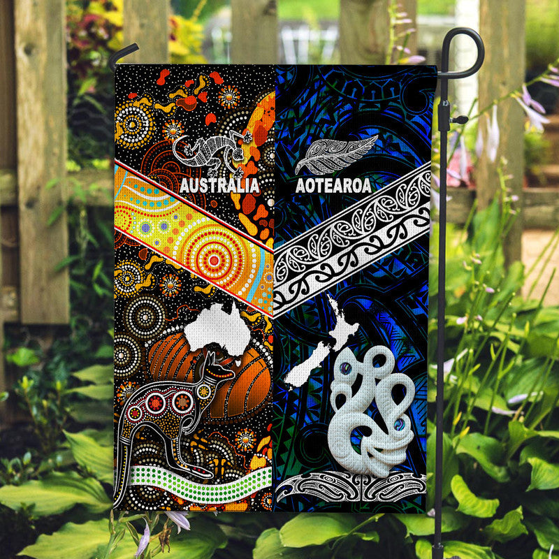New Zealand Maori Aotearoa and Australia Aboriginal Flag Together Blue LT8 - Wonder Print Shop