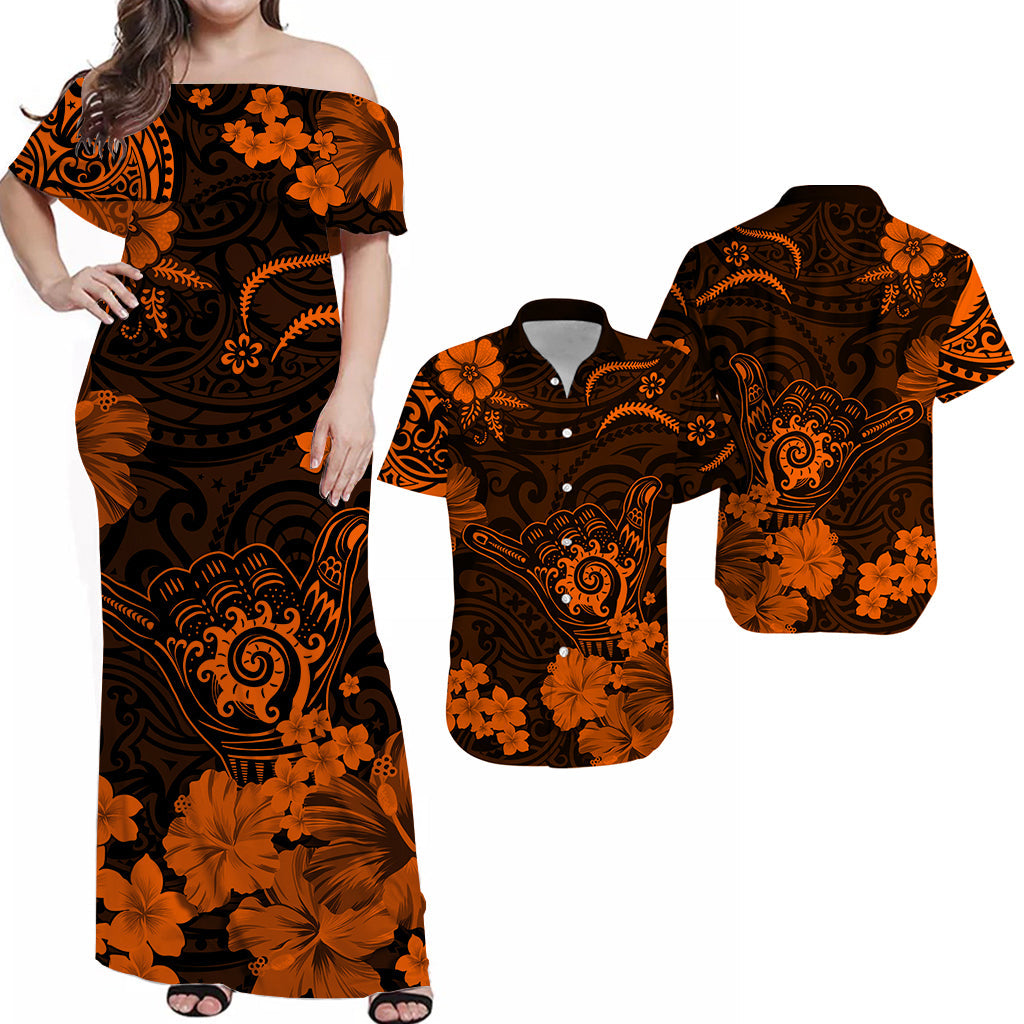 Hawaii Matching Hawaiian Shirt And Dress PolynesiaOrange Cool Shaka Sign LT13 - Wonder Print Shop