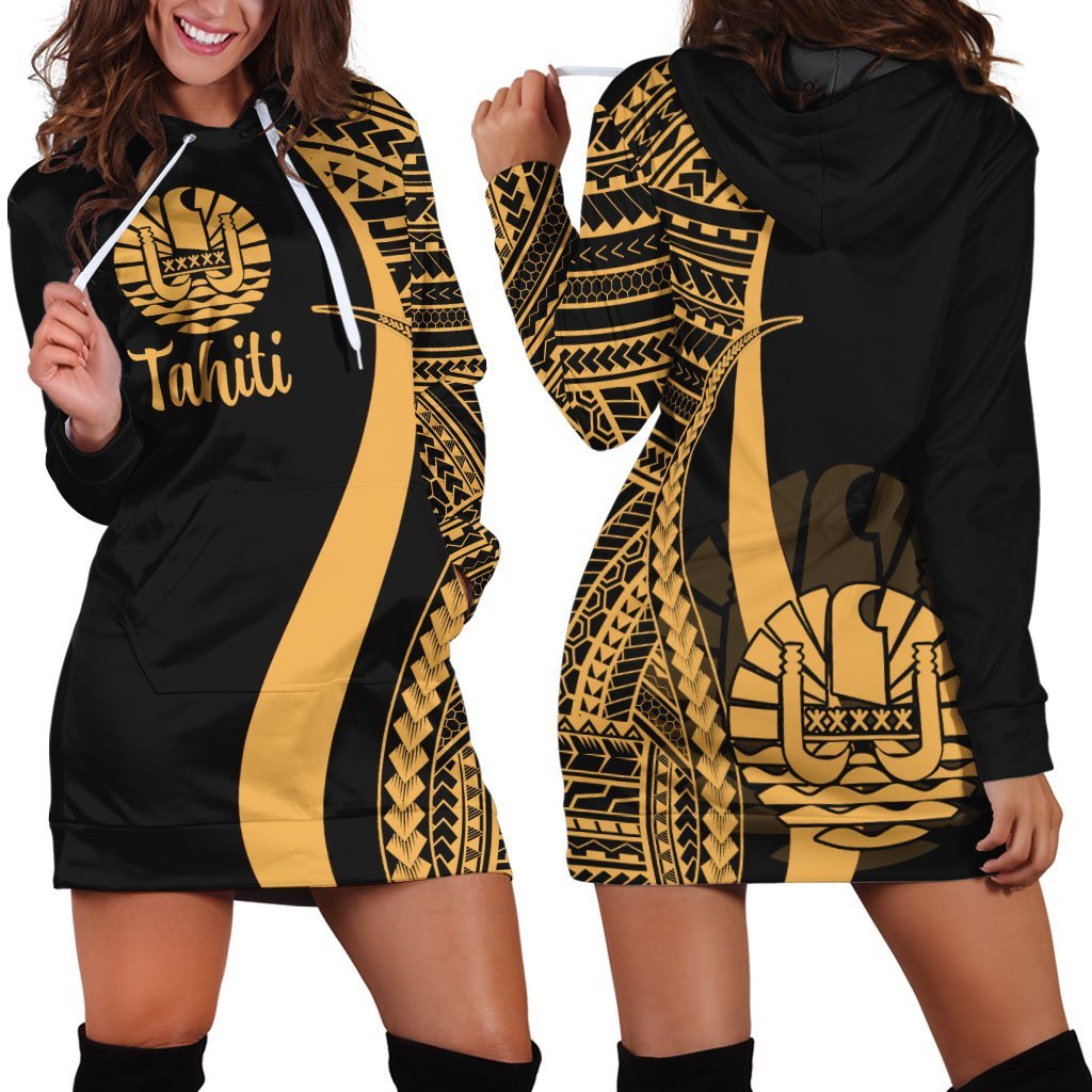 tahiti-womens-hoodie-dress-gold-polynesian-tentacle-tribal-pattern
