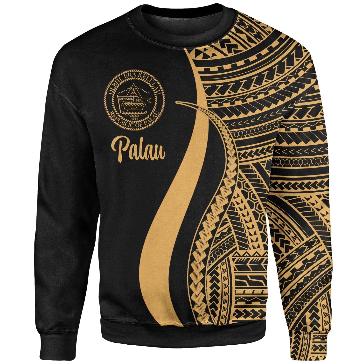 palau-sweatshirt-gold-polynesian-tentacle-tribal-pattern-crest