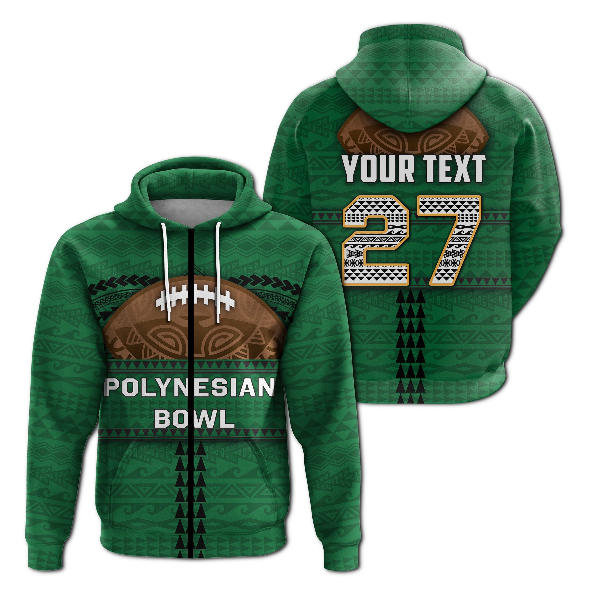 Custom Polynesian Bowl Zip Hoodie Green Custom Text and Number LT4 - Wonder Print Shop