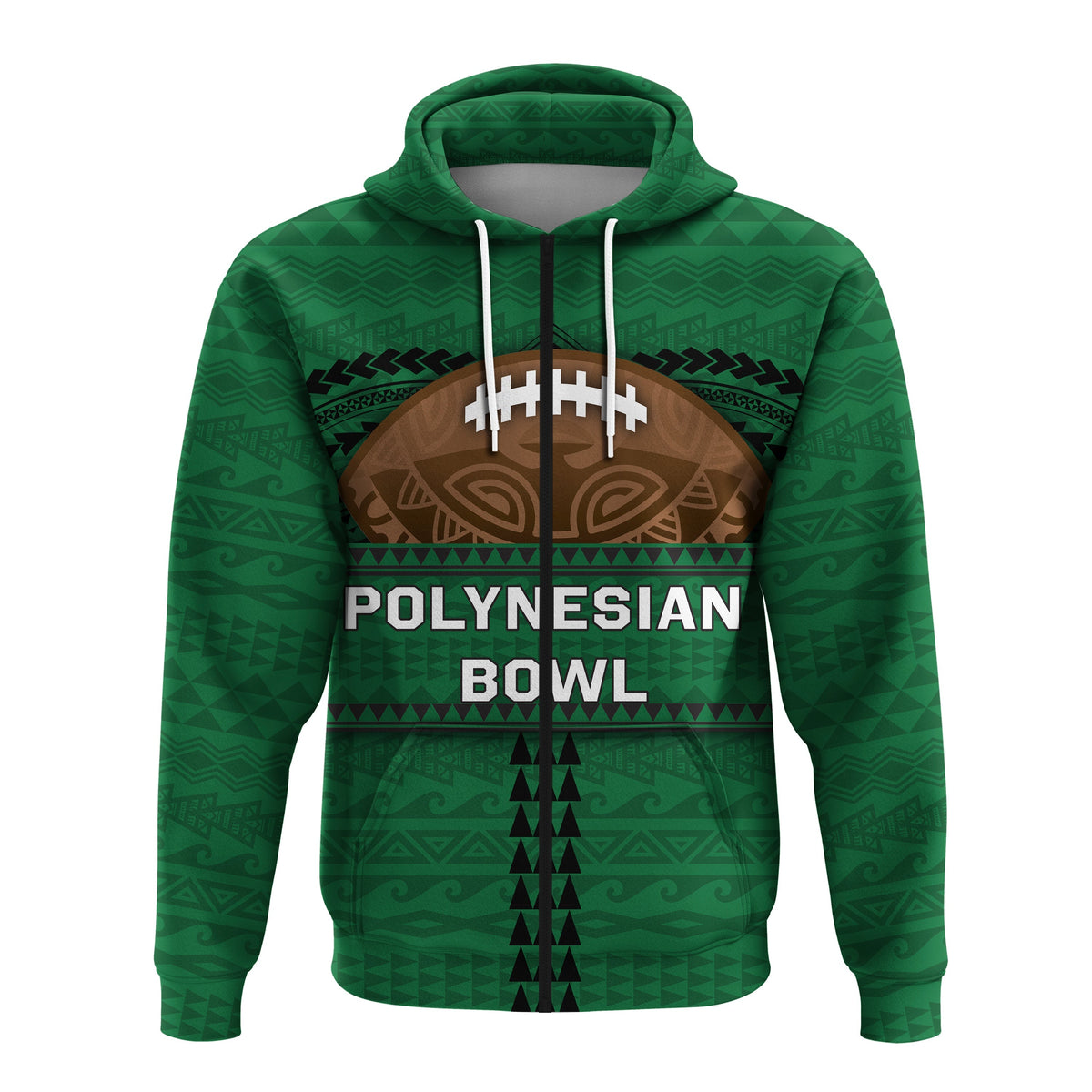 Custom Polynesian Bowl Zip Hoodie Green Custom Text and Number LT4 - Wonder Print Shop