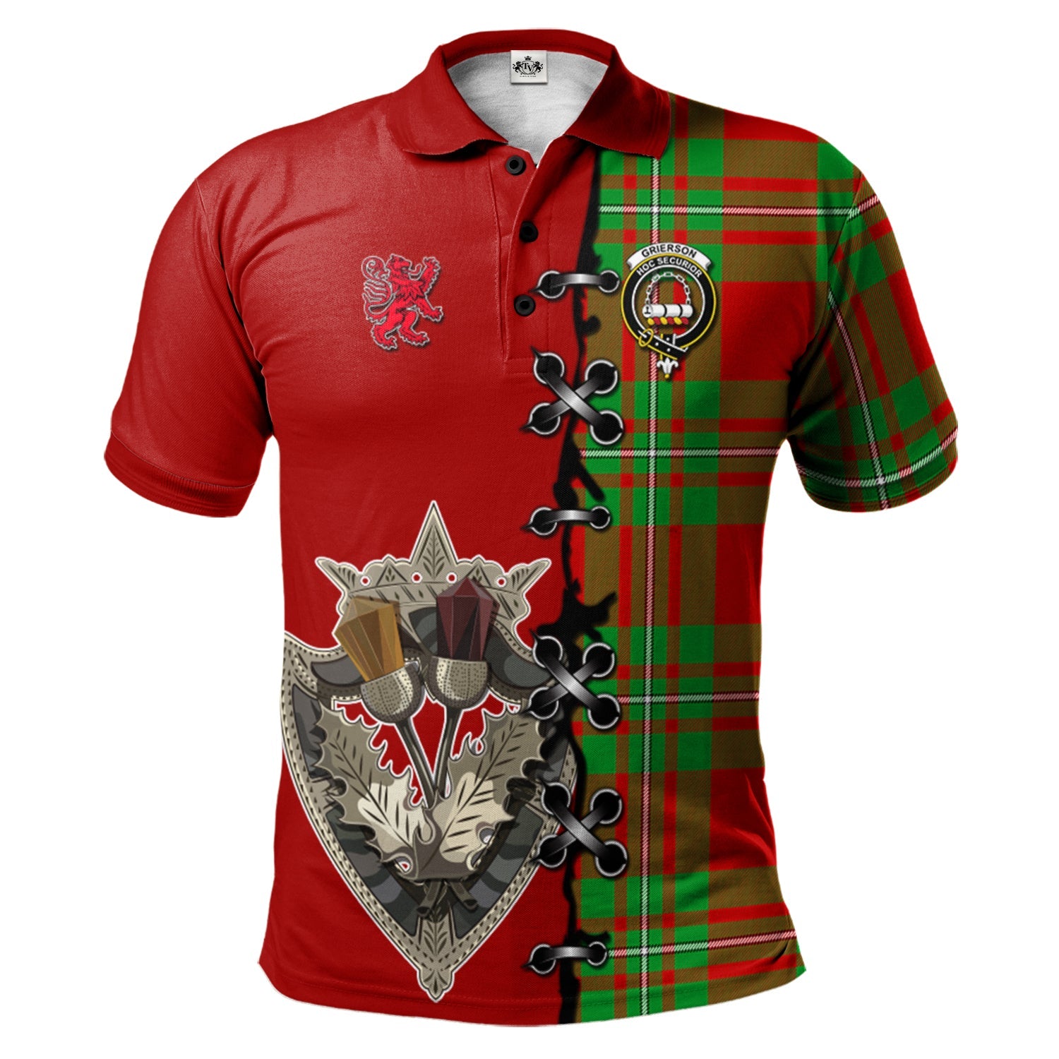 scottish-grierson-clan-crest-tartan-lion-rampant-and-celtic-thistle-polo-shirt