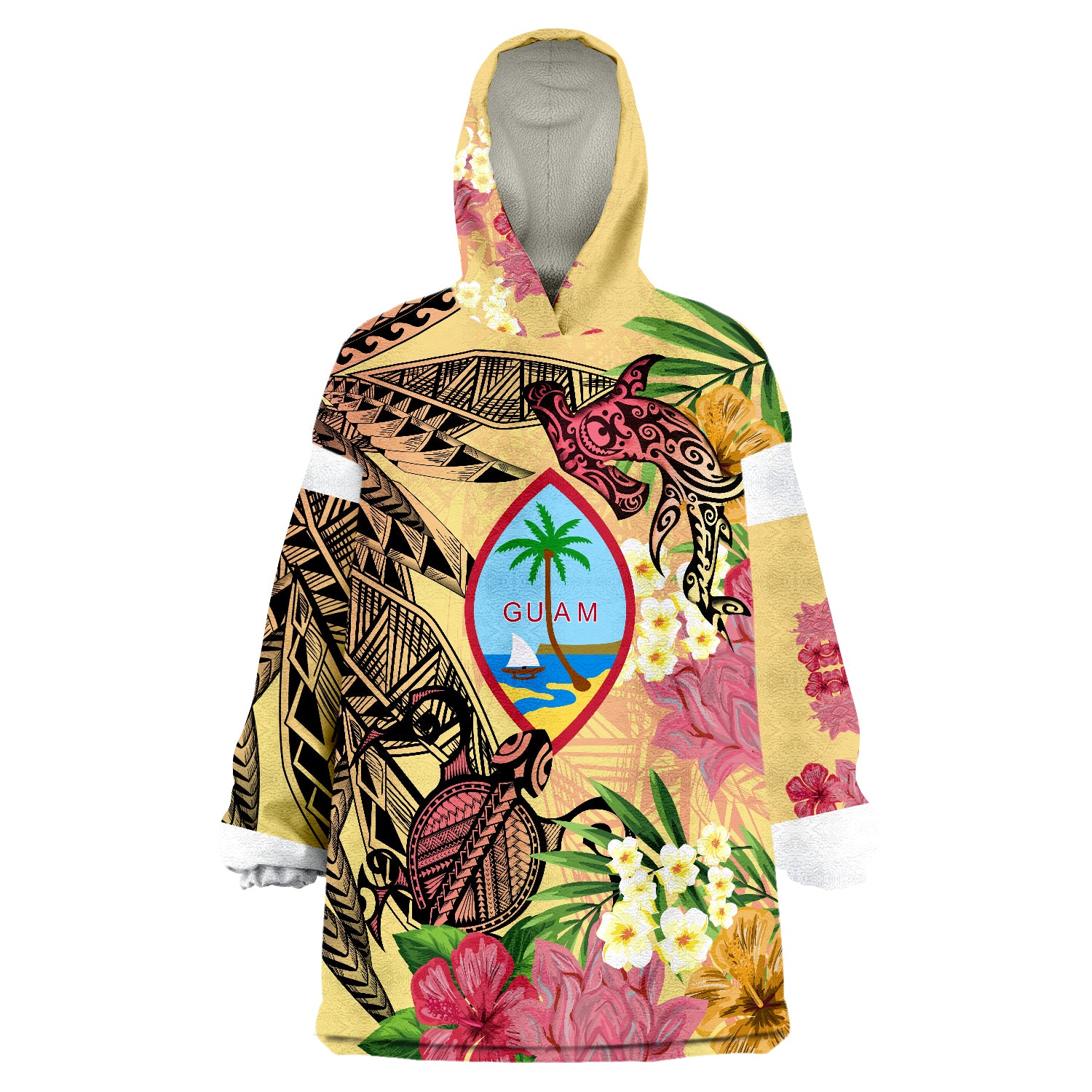Guam Flowers Tropical With Sea Animals Wearable Blanket Hoodie - Wonder Print Shop
