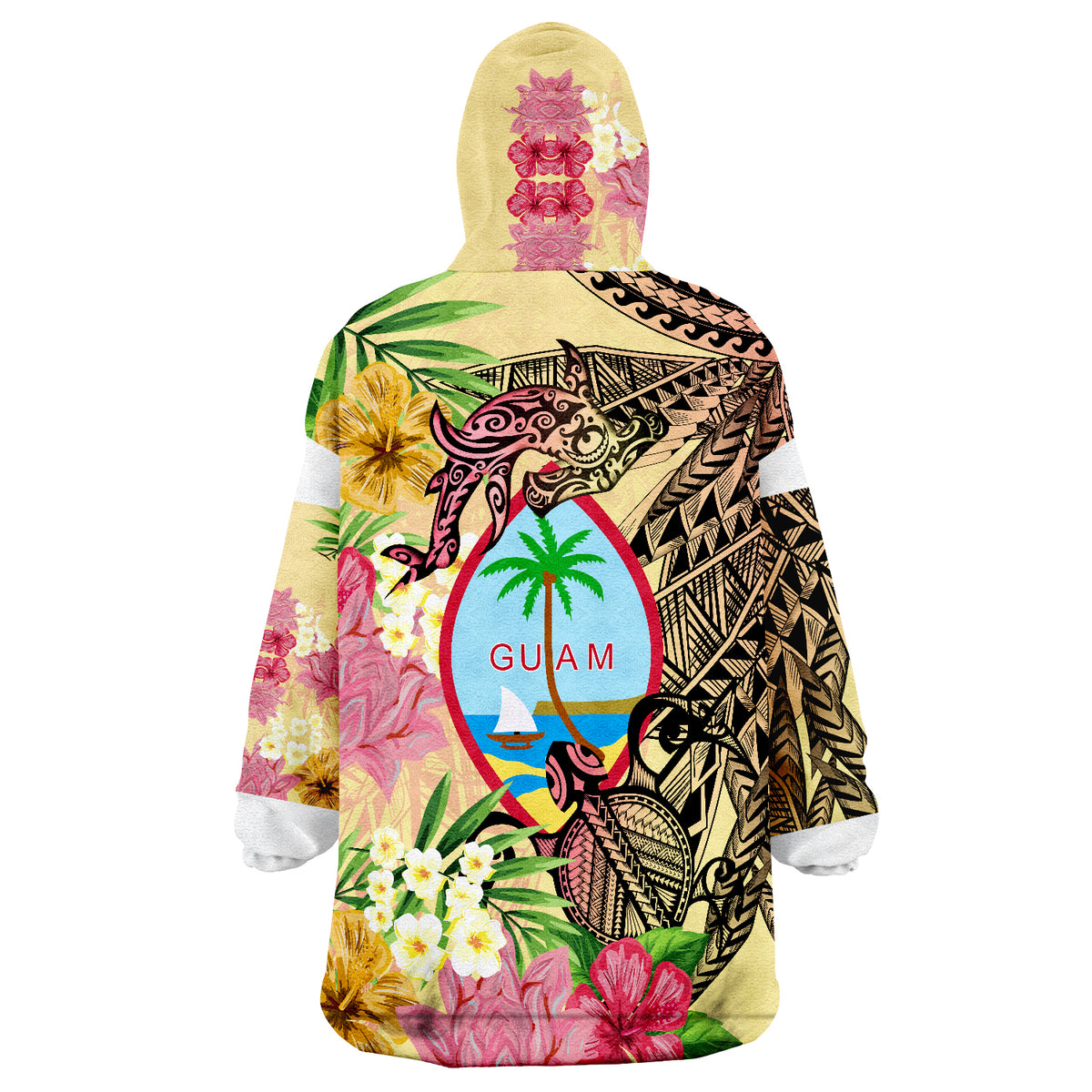 Guam Flowers Tropical With Sea Animals Wearable Blanket Hoodie - Wonder Print Shop