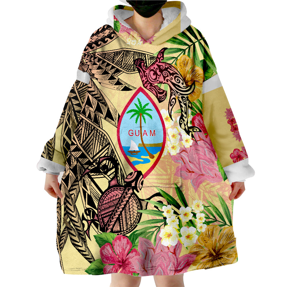Guam Flowers Tropical With Sea Animals Wearable Blanket Hoodie - Wonder Print Shop