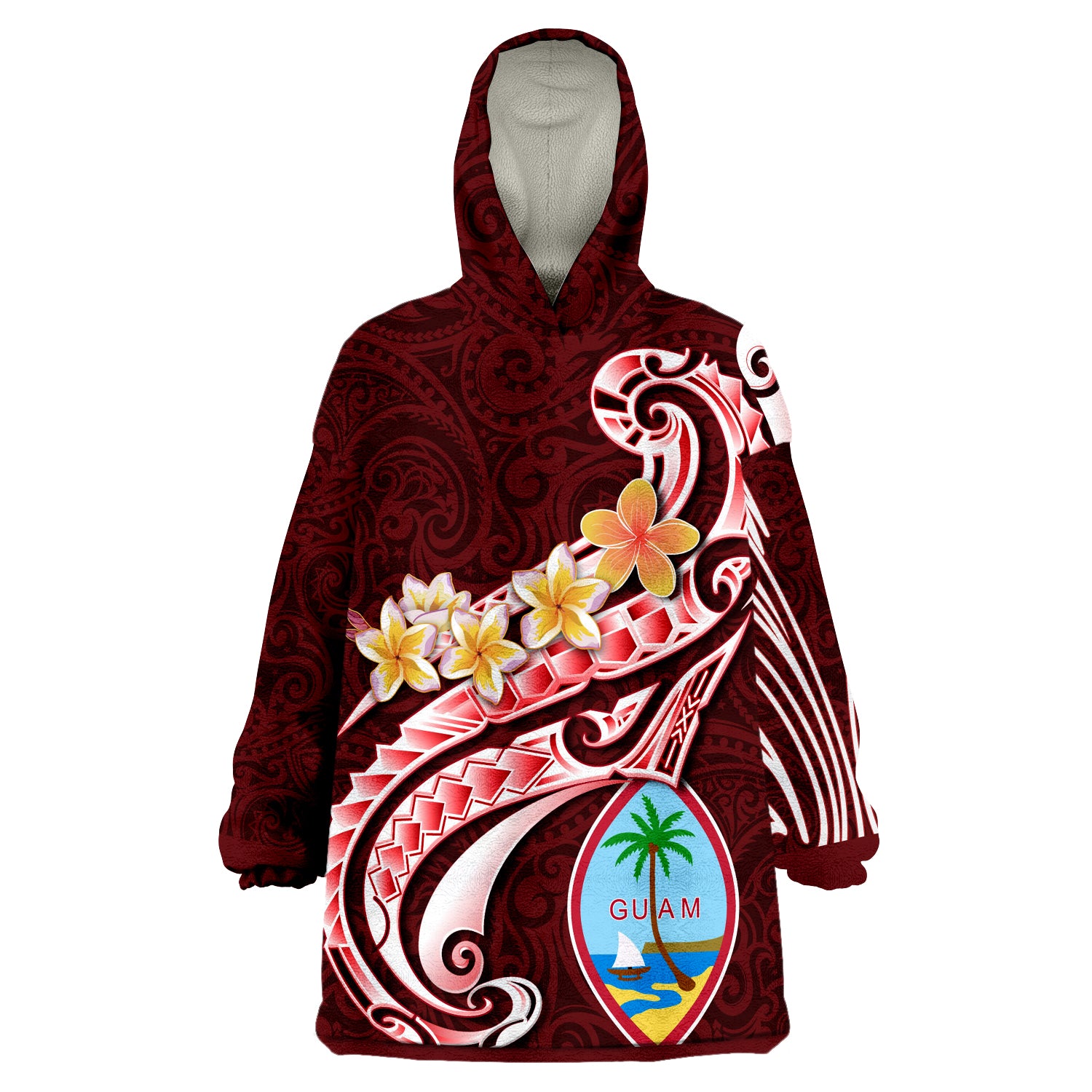Guam Guam Seal Polynesian Patterns Plumeria Wearable Blanket Hoodie - Wonder Print Shop
