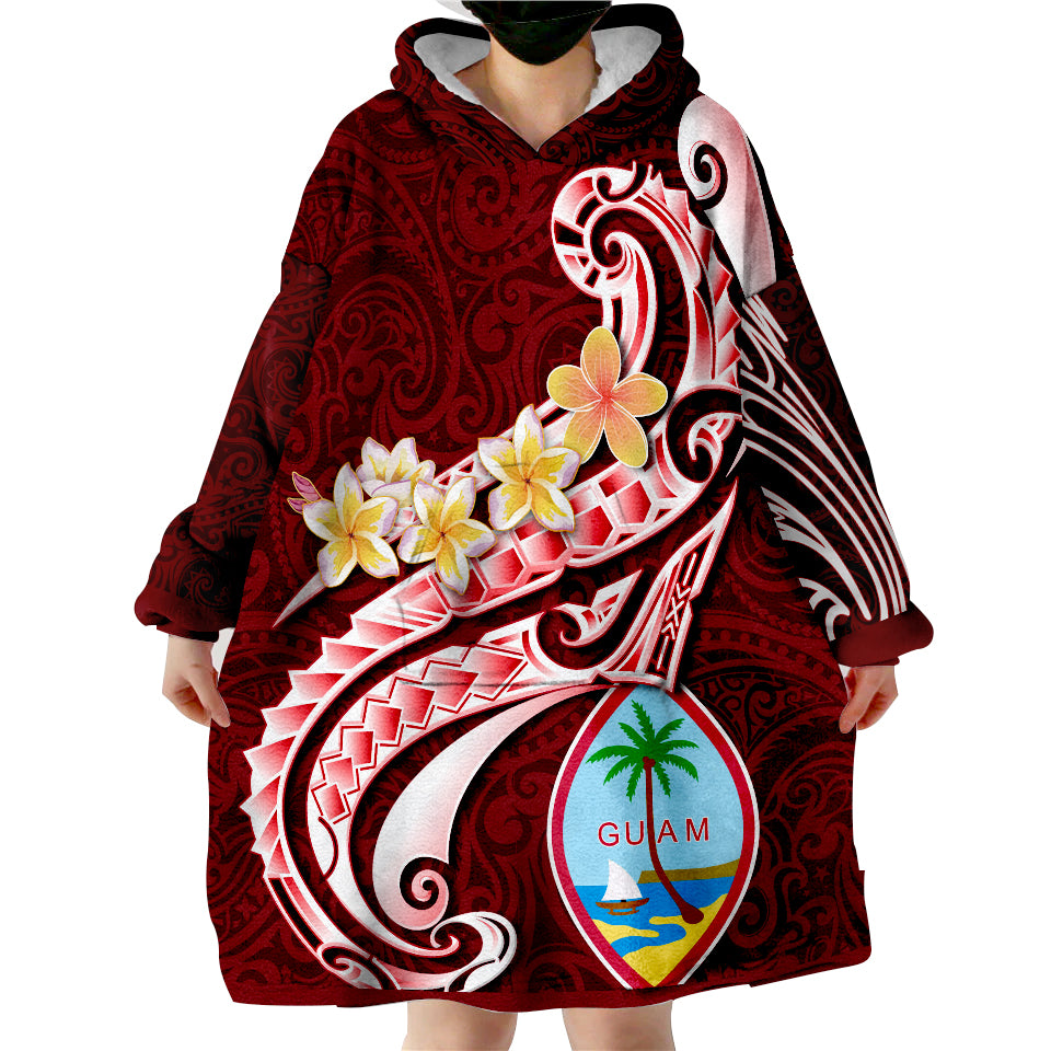 Guam Guam Seal Polynesian Patterns Plumeria Wearable Blanket Hoodie - Wonder Print Shop