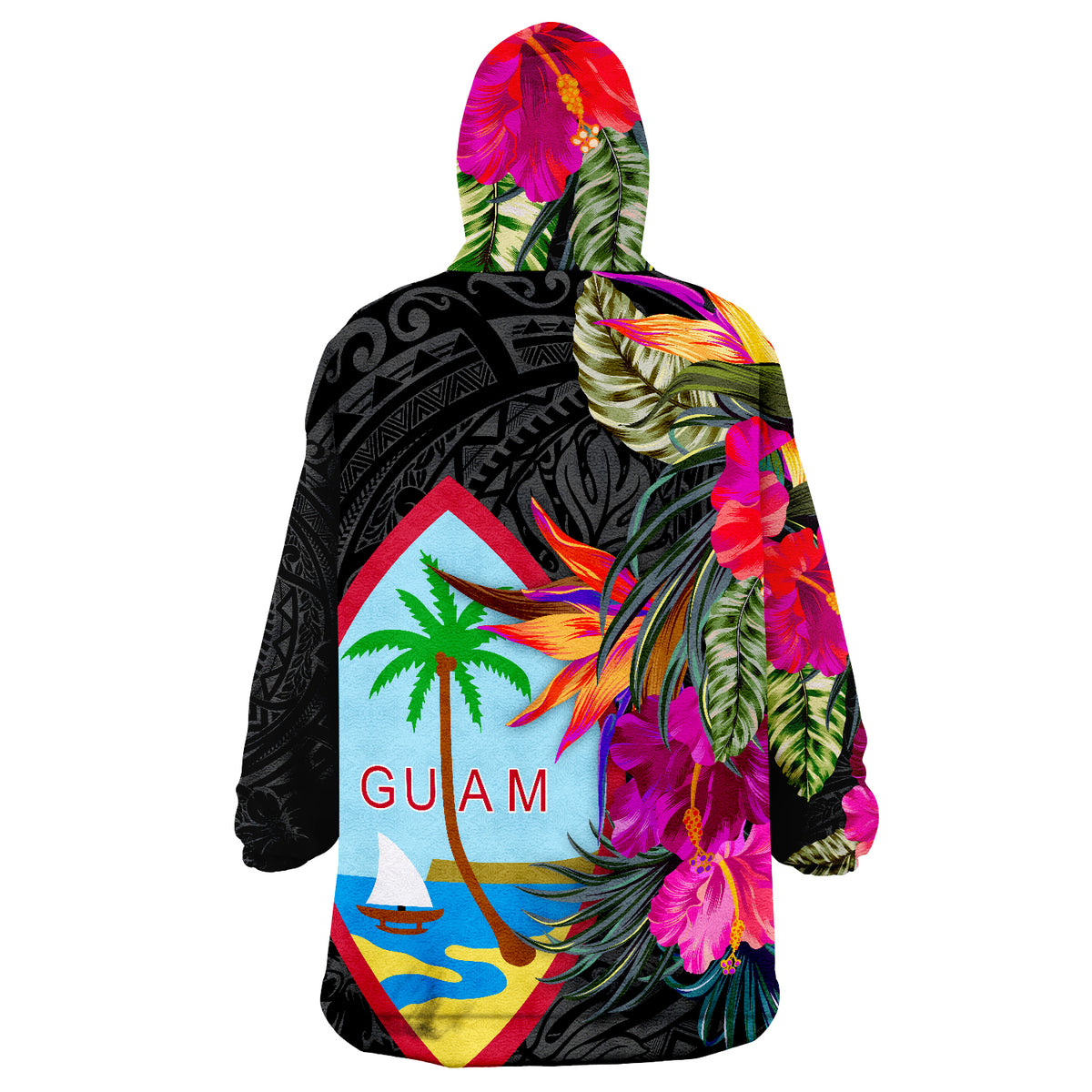 Guam Hibiscus Polynesian Pattern Wearable Blanket Hoodie - Wonder Print Shop