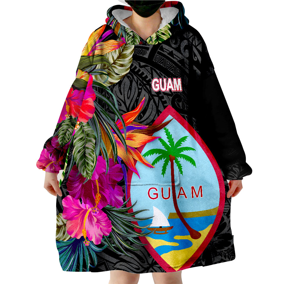 Guam Hibiscus Polynesian Pattern Wearable Blanket Hoodie - Wonder Print Shop