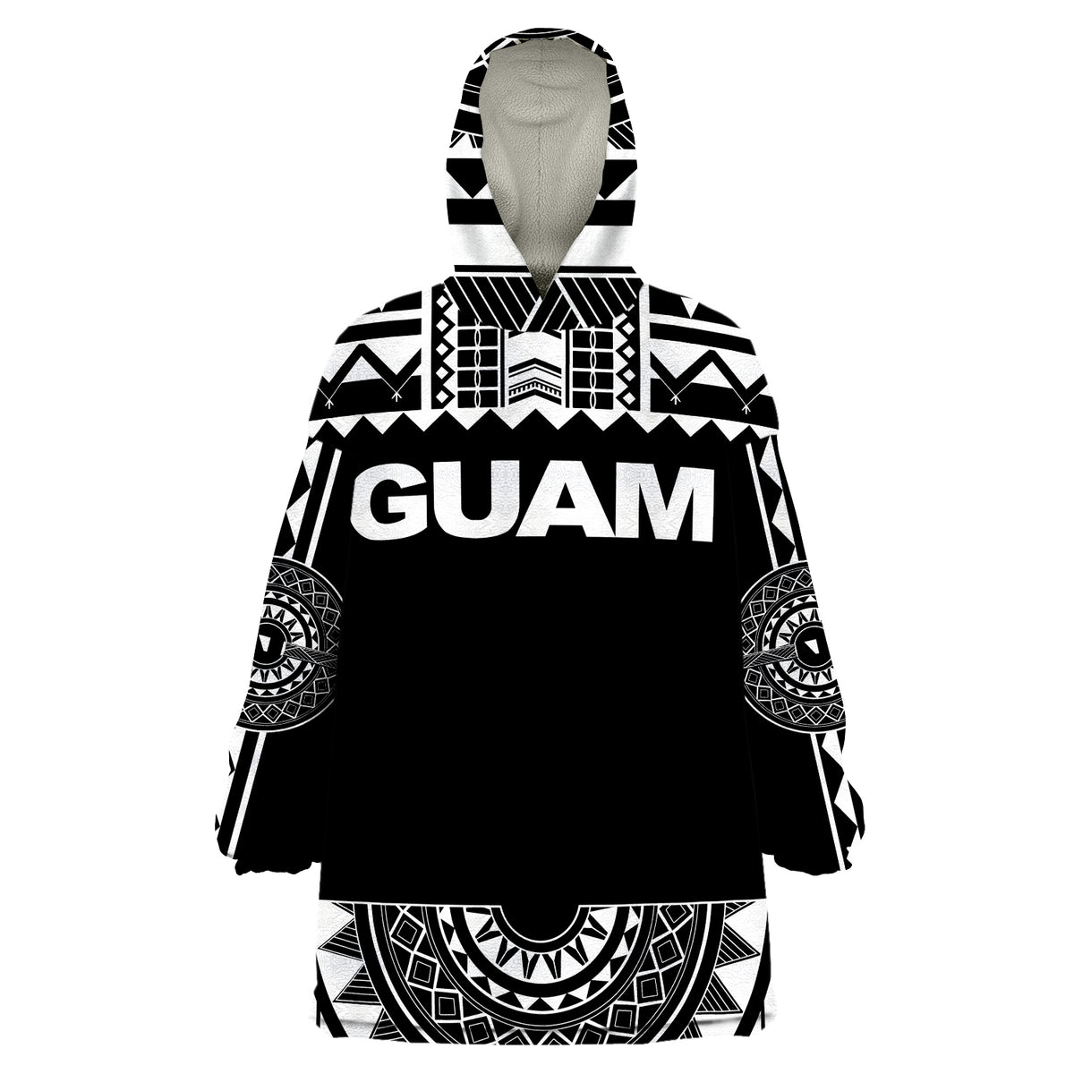 Guam Polynesian Black And White Wearable Blanket Hoodie - Wonder Print Shop