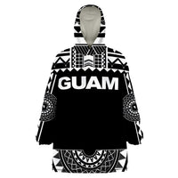 Guam Polynesian Black And White Wearable Blanket Hoodie - Wonder Print Shop