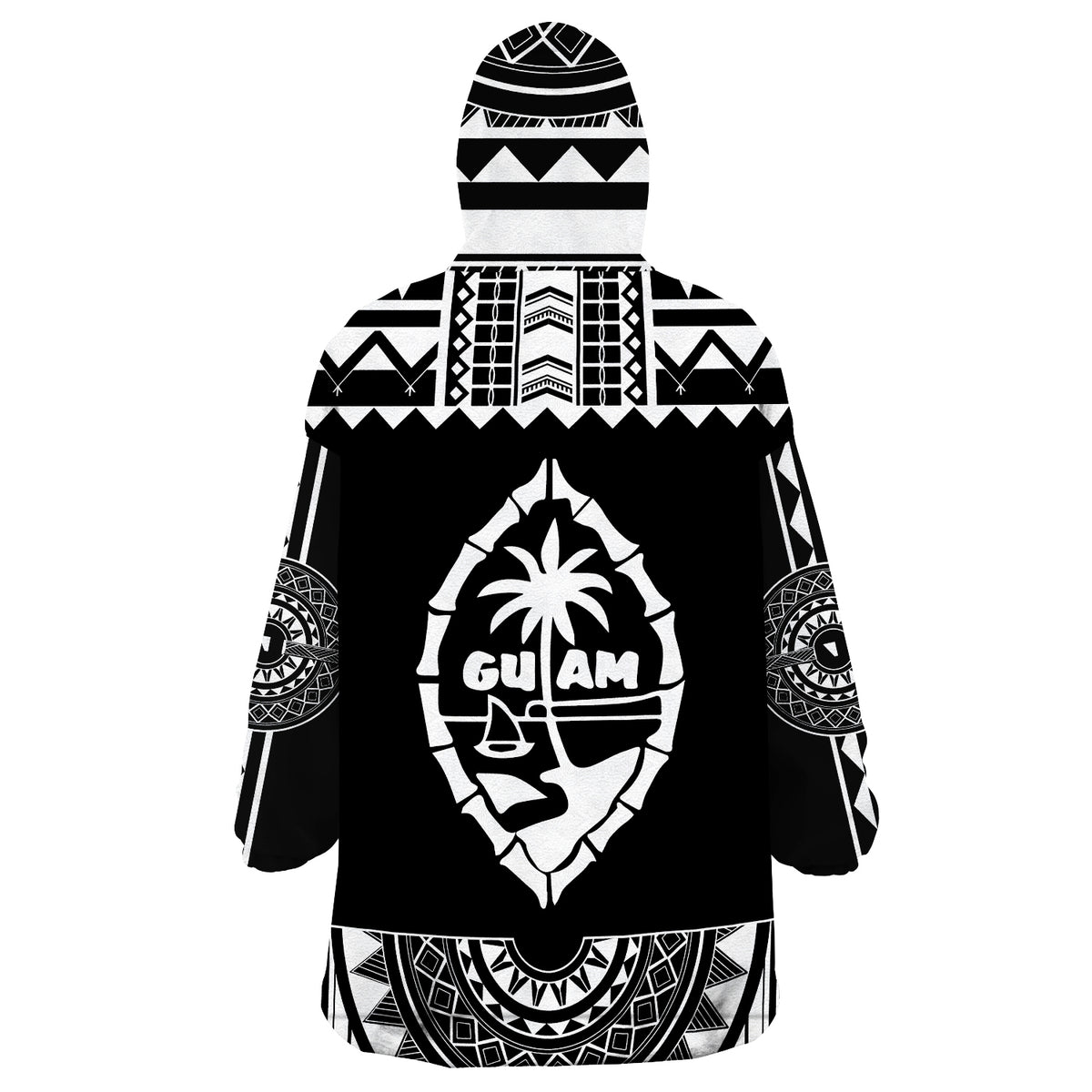 Guam Polynesian Black And White Wearable Blanket Hoodie - Wonder Print Shop