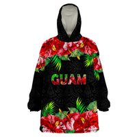 Guam Polynesian Black Hibiscus Wearable Blanket Hoodie - Wonder Print Shop