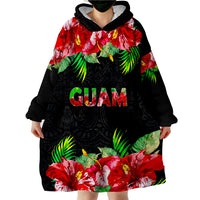 Guam Polynesian Black Hibiscus Wearable Blanket Hoodie - Wonder Print Shop