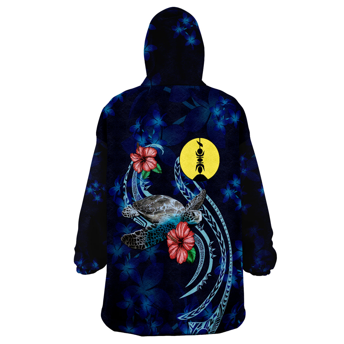 Guam Polynesian Blue Turtle Hibiscus Wearable Blanket Hoodie - Wonder Print Shop