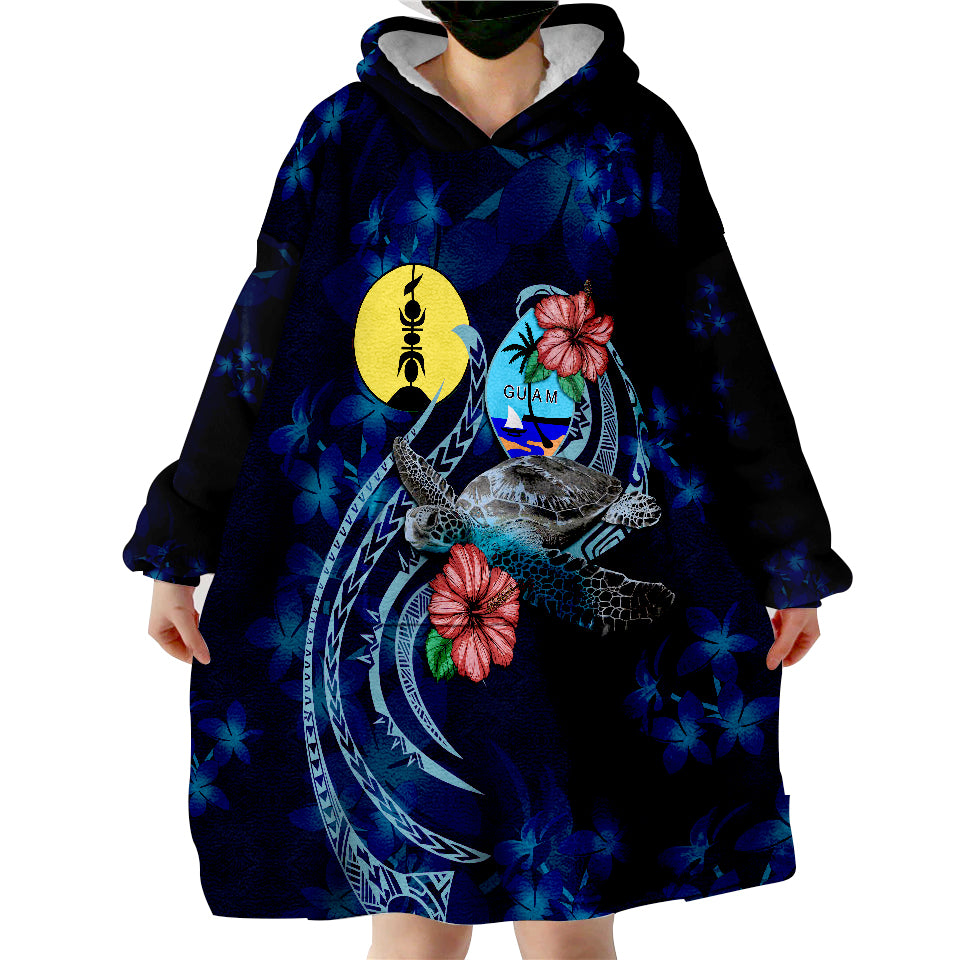 Guam Polynesian Blue Turtle Hibiscus Wearable Blanket Hoodie - Wonder Print Shop