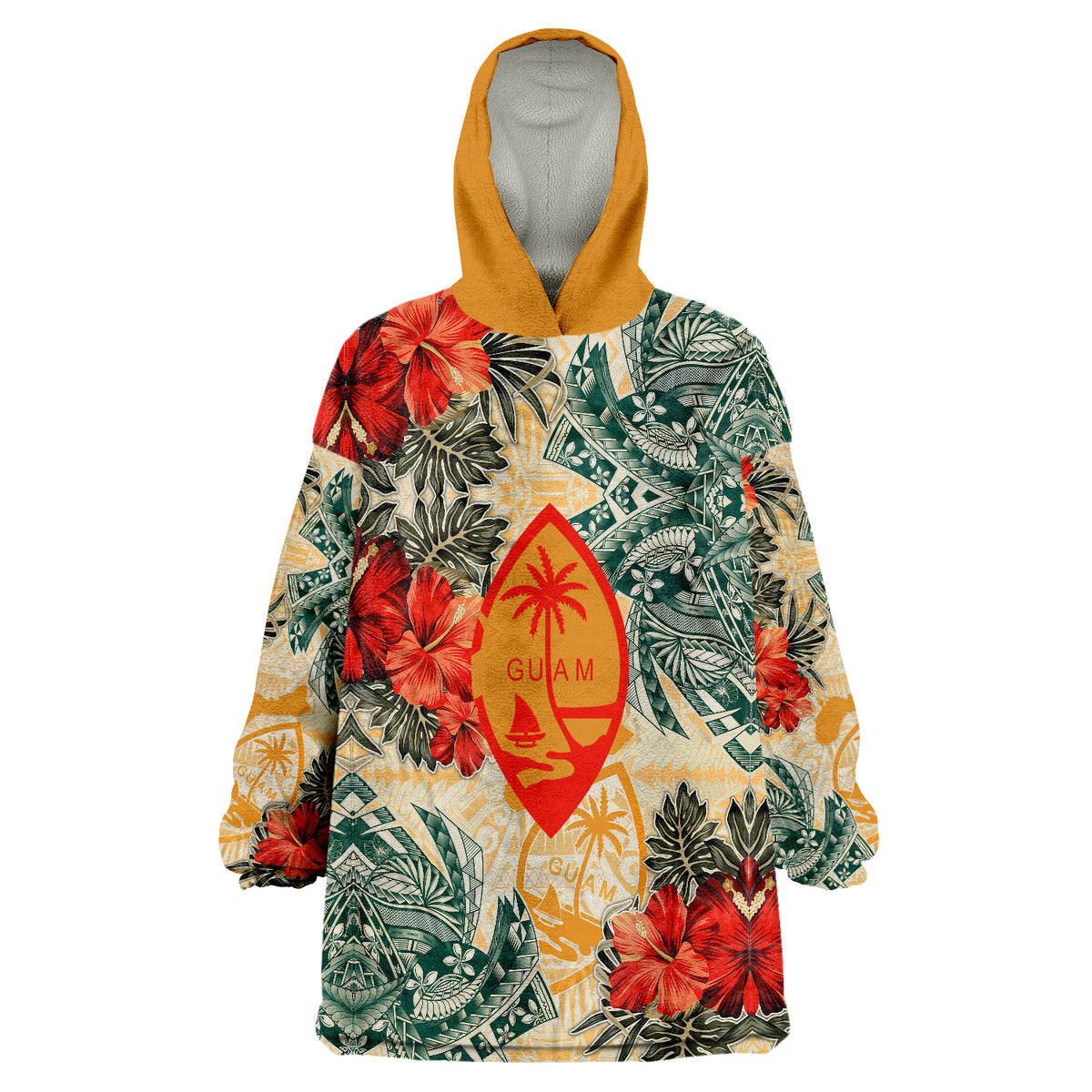 Guam Polynesian Hibiscus Flowers Wearable Blanket Hoodie - Wonder Print Shop