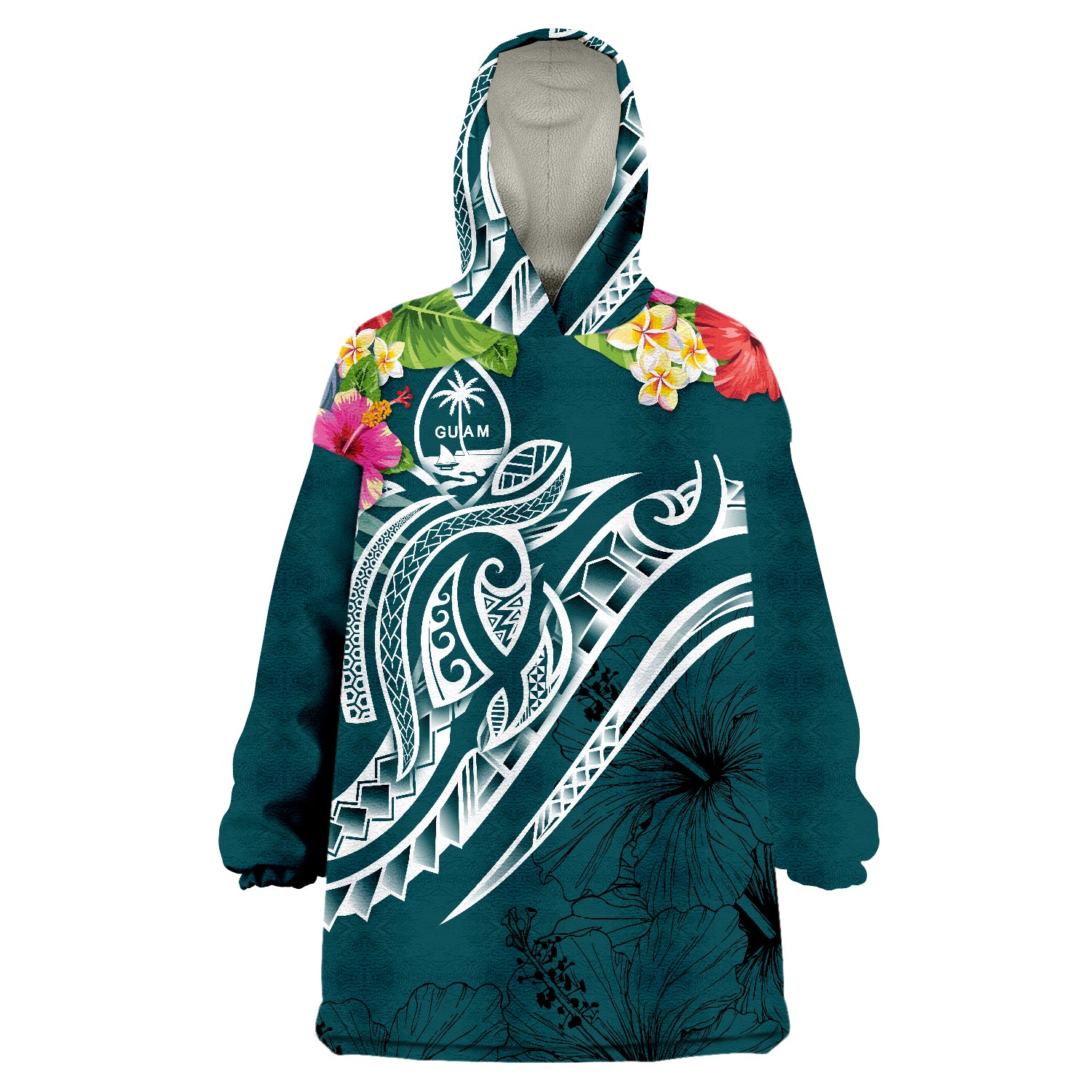 guam-polynesian-summer-plumeria-turquoise-green-wearable-blanket-hoodie