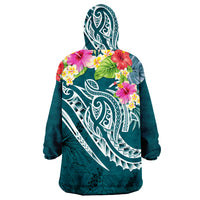 Guam Polynesian Summer Plumeria Turquoise Green Wearable Blanket Hoodie - Wonder Print Shop