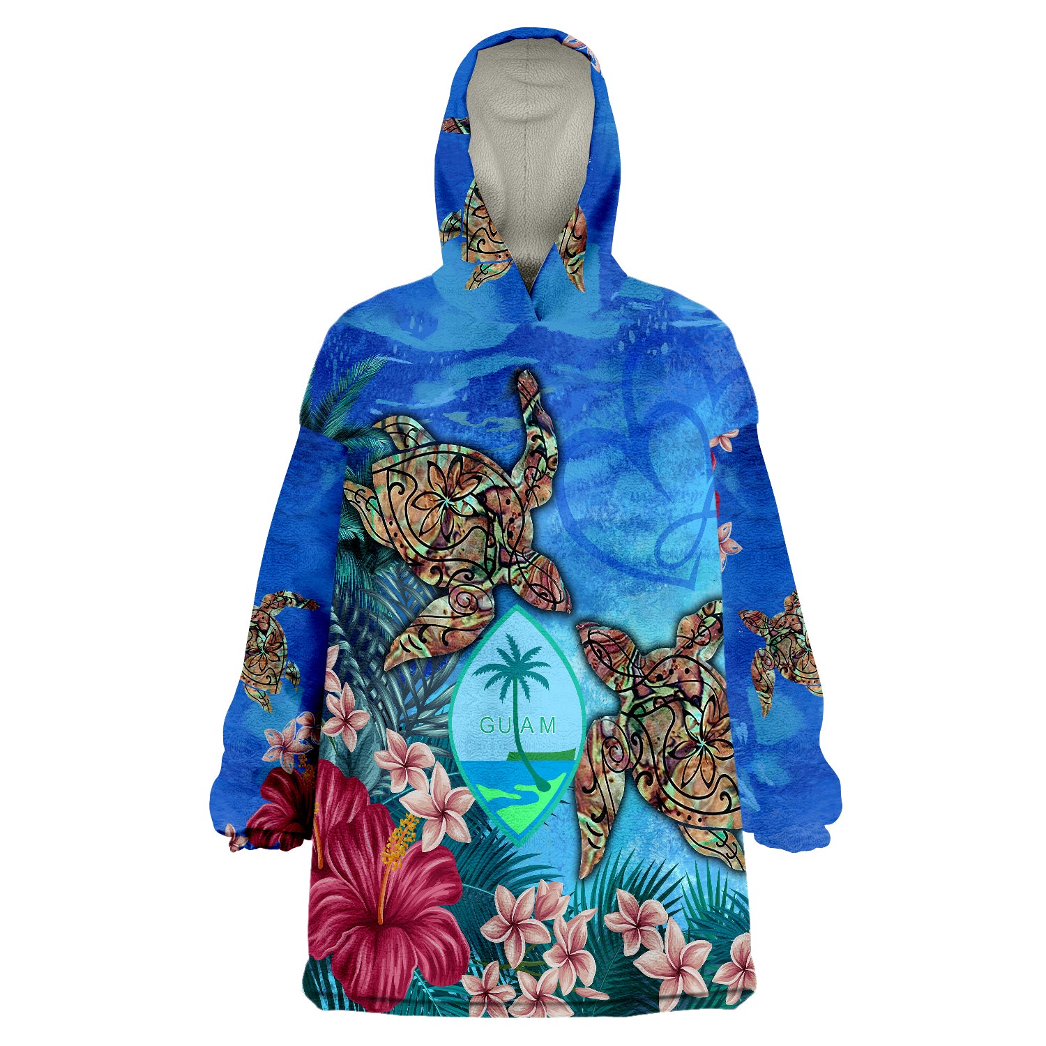 Guam Turtle Hibiscus Ocean Of Love Wearable Blanket Hoodie - Wonder Print Shop