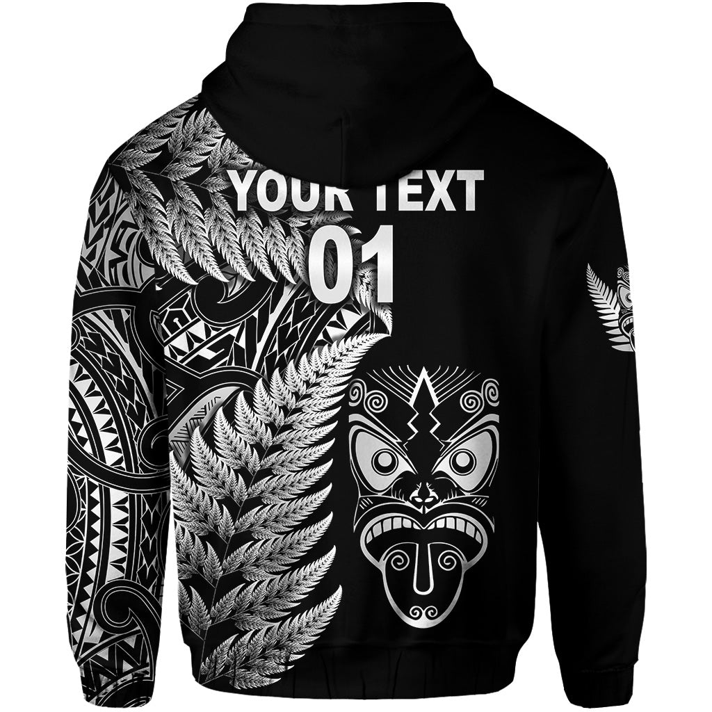 Custom New Zealand Haka Rugby Maori Zip Hoodie Silver Fern Vibes Black LT8 - Wonder Print Shop